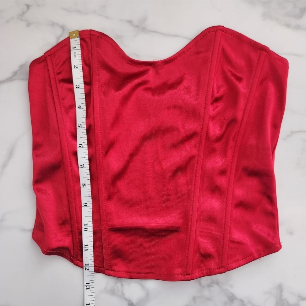 Red Satin Strapless Crop Top Bold & Chic Size Medium - Picture 15 of 16